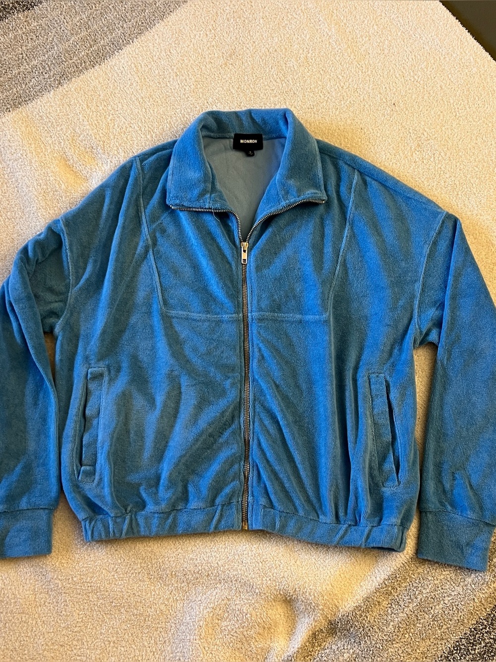 Monrow Terry Cloth Zip Jacket | Made in USA | Blue | Women’s Small
